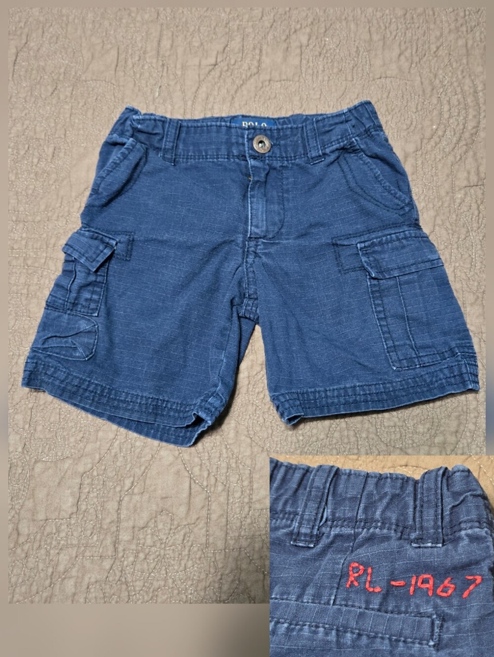 RL 1967 POLO RALPH LAUREN Toddler Boys Denim Cargo Shorts, adjustable waist, 3T